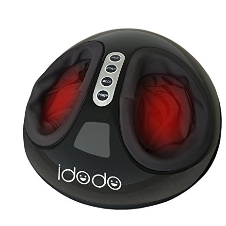 Electric Shiatsu Foot Massager Machine with Heat，IDODO Deep Kneading Rolling Vibrating Air Pressure Relax Feet Massagers for Home and Office Use(Black) (Black)