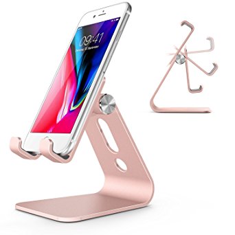 OMOTON Adjustable Phone Stand/iPhone Stand, [Advanced Hollow Design][Multi-Angle] Aluminum Cell Phone holder, Smartphone Dock for All Cell Phones and Tablets (Up to 8.0 inch), Rose Gold