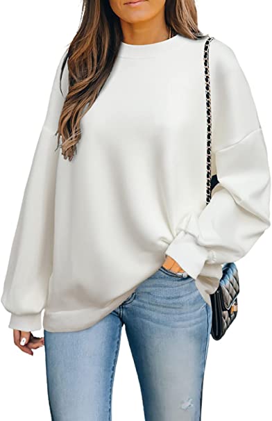 Asvivid Casual Long Sleeve Sweatshirt for Women Solid Crewneck Pullover Tops Loose Tunic Tee Shirts