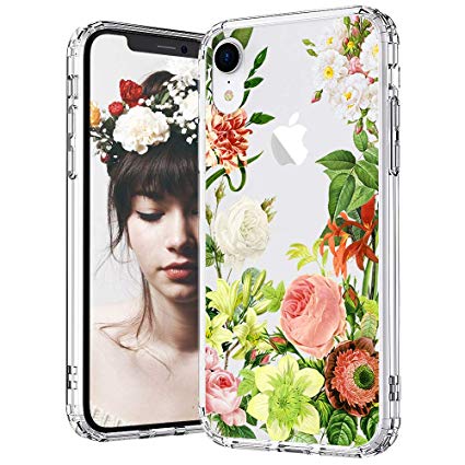 MOSNOVO iPhone XR Case, Clear iPhone XR Case, Botany Floral Flower Pattern Clear Design Transparent Plastic Hard Back Case with Soft TPU Bumper Protective Case Cover for Apple iPhone XR