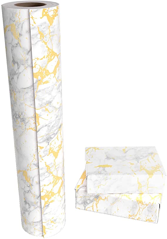 WRAPAHOLIC Wrapping Paper Roll - 24 Inch X 100 Feet Jumbo Roll White Marble with Gold Foil Design, Perfect for Birthday, Holiday, Wedding, Baby Shower and More Occasions