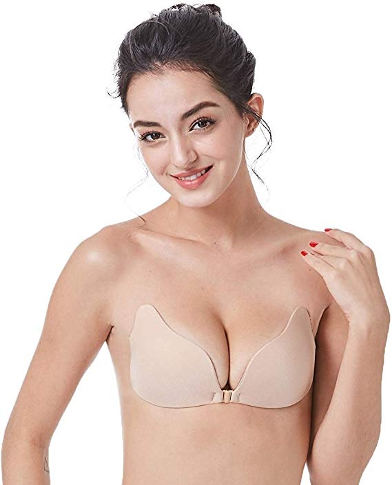 MITALOO Adhesive Invisible Backless Push Up Strapless Sticky Bras Reusable Magic Bra for Women Beige