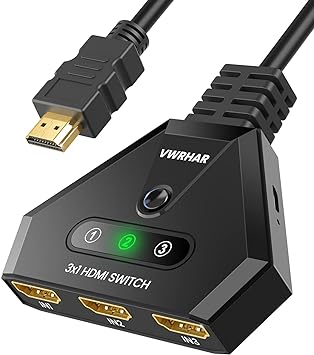 HDMI Switch 4K 3 Port HDMI Switch 3x1 Switch Splitter with Pigtail HDMI Cable, Auto Switch, HDMI Switcher 3 in 1 Out Support HDCP1.4 Full HD 4K 30Hz 1080P 3D for Fire Stick Apple TV PS5 PS4 Xbox PC