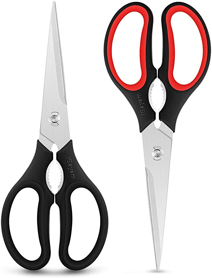 Kitchen Scissors, 2-Pack 9" Come Apart Kitchen Shears, Heavy Duty Stainless Steel Multipurpose Sharp Scissors for Food, Chicken, Poultry, Fish, Meat, Herbs, Comfort-Grip Handles, Dishwasher Safe