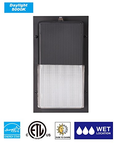 LB75224 LED Wall Pack with Sensor 5000K Daylight 15W 1050lm, 120W Incandescent Equivalent, ETL Energy Star certified LED Photocell Wall Pack (dusk to dawn sensor)