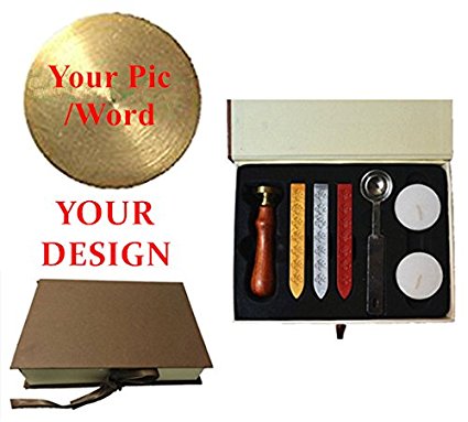 MDLG New Vintage Custom Made Your Design Personalized Letter Picture Logo Retro Invitation Wax Seal Stamp Rosewood Handle Wax Sticks Spoon Gift Box Set