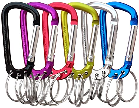 VictorsHome Carabiner Clip Keychain Aluminum Alloy D Shape Multifunction Clip Hook with 3 Key Rings 6 Pack