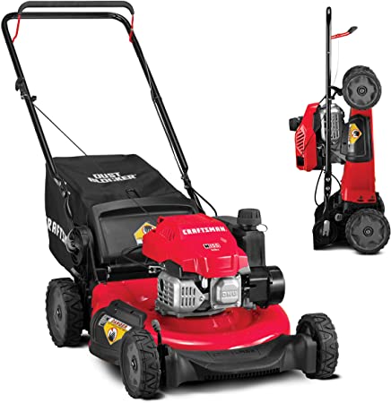 CRAFTSMAN 11A-U2V2791 3-in-1 149cc Engine Gas Powered Push Lawn Mower with Vertical Storage - Contractable Mower for Ease of Storage, Liberty Red,Red and Black