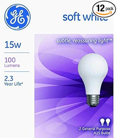 GE Lighting 97491 15 Watt A15 Soft White Light Bulb (12 Pack)