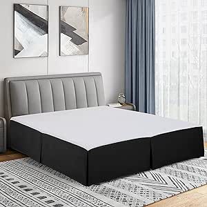 Cathay Home Double Brushed Microfiber Pleated Easy Fit Bed Skirt, Ultra Soft, Fade and Wrinkle Resistant - Black, Full