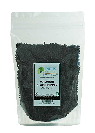 Indus Organics Malabar Black Peppercorns Refill Pack, 1 lb.