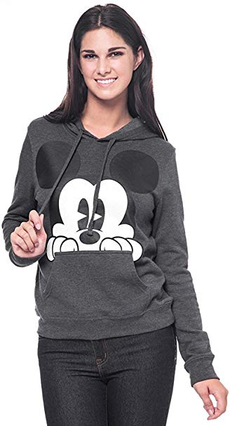 Disney Mickey Mouse Womens Hoodie Peeking Print Pullover Sweatshirt