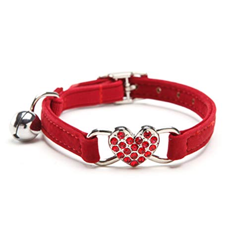 KOOLTAIL Heart Bling Cat Collar with Safety Belt and Bell 8-11 Inches