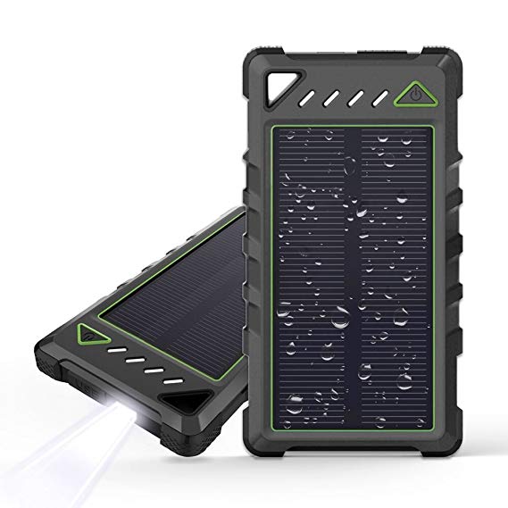 Portable Solar Charger, BEARTWO 10000mAh Ultra-Compact External batteries with Dual USB Ports, Outdoor Solar Power Bank with Flashlight Compatible with iPhone, Samsung Galaxy and More