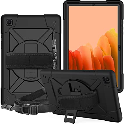 Samsung Galaxy Tab A7 Kids Case 2020 SM-T500/T505/T507 | Blosomeet Samsung A7 Tablet Case 10.4 Inch w/ Hand & Shoulder Strap Heavy Duty Protective Cover w/ Foldable Stand for Samsung A7 Tablet｜Black