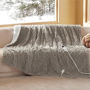 Bedsure Electric Blanket Full Size - Jacquard Shaggy Sherpa Heated Blanket, Soft Heating Blanket with 6 Heating Levels & 10 Timer Settings, Giftable Warm Heated Blanket Full (72x84 inches, Beige)