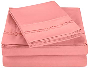 Super Soft Light Weight, 100Percent Brushed Microfiber, Queen, Wrinkle Resistant, 4-Piece Sheet Set, Blossom with Cloud Embroidery
