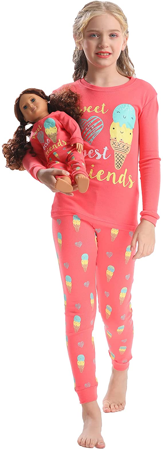 Babyroom Girls Matching Doll&Toddler 4 Piece Cotton Pajamas Toddler Unicorn Sleepwear
