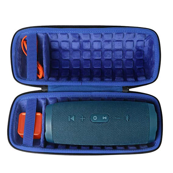 co2crea Hard Travel Case for JBL Charge 4 Waterproof Bluetooth Speaker (Outside Black and Inside Royal Blue)