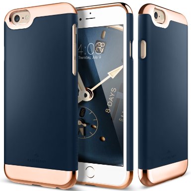 iPhone 6 Case Caseology Savoy Series Chrome  Microfiber Slider Case Navy Blue Premium Rose Gold for Apple iPhone 6 2014 and iPhone 6S 2015 - Navy Blue