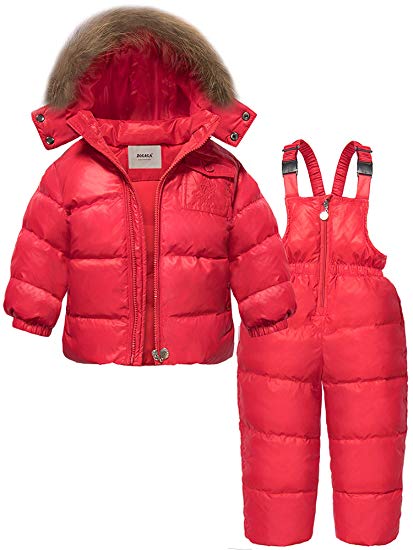ZOEREA Girls Winter Snowsuit, Newest Children Clothing Sets Winter Hooded Duck Down Jacket   Trousers Snowsuit Red