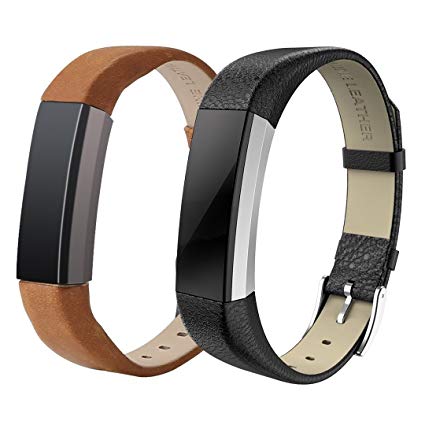SailFar Genuine Leather Bands for Fitbit Alta, Replacement Strap Wristband for Fitbit Alta Bands, Small Large(2PCS, Black   Brown, Leather)