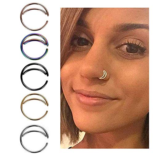 5PCS Stainless Steel Moon Nose Ring Hoop Indian Nose Ring Septum Ring Nose Jewelry Nose Piercing Small Nose Hoop