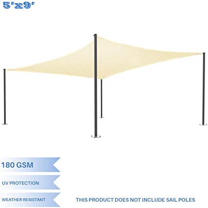 E&K Sunrise 5' x 9' Beige Rectangle Sun Shade Sail Outdoor Shade Cloth UV Block Fabric,Curve Edge-Customized