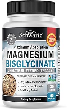 Magnesium Bisglycinate 100% Chelate No-Laxative Effect - Maximum Absorption & Bioavailability, Fully Reacted & Buffered - Healthy Energy Muscle Bone & Joint Support - Non-GMO Project Verified - 90ct