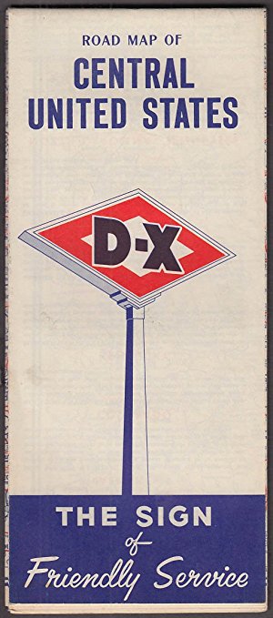 D-X Gasoline Road Map of Central United States 1955