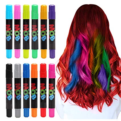 MOBIUS Toys Colorful Hair Chalk Pens for Girls - Hair Chalk (12 Colors), Temporary Hair Color for Kids and Hair Chalk for Kids, Beautiful Hair Paint Birthday Gift for Girls Age 8, 9, 10