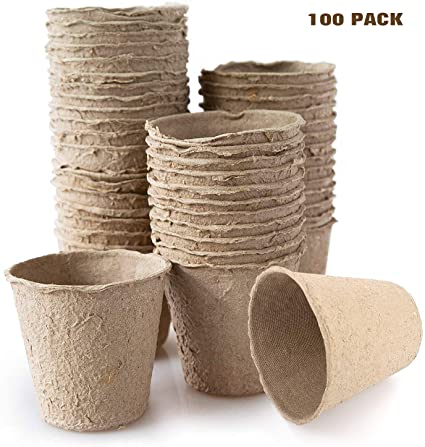 Housolution Peat Pots for Seedlings, 100 Pieces 3 Inch Gardening Seed Starter Tray Kit, Biodegradable Eco-Friendly Plant Starting Pots, Khaki