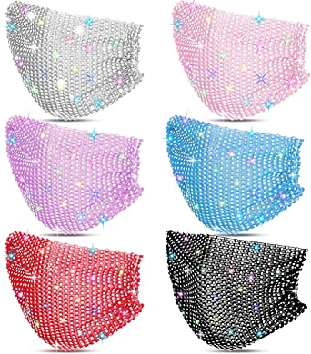 Nuanchu 6 Pieces Shiny Rhinestone Mesh Face Covering Glittery Crystal Mesh Masquerade for Women Girls Party Jewelry