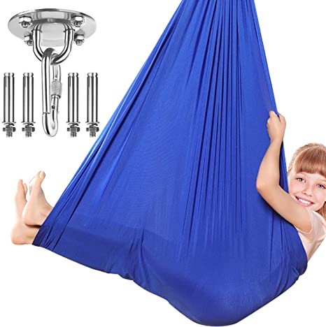 Dadoudou Sensory Swing Indoor, Swing Hammock Chair for Kids with Special Needs, Autism, ADHD, SPD, Aspergers, Sensory Integration, Snuggle Cuddle Pod Therapy Swing with Hardware Included (Blue)