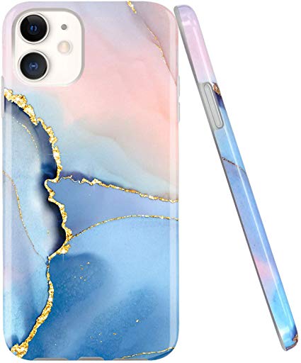 JAHOLAN iPhone 11 Case Gold Glitter Sparkle Marble Design Clear Bumper TPU Soft Rubber Silicone Cover Phone Case for iPhone 11 6.1 inch 2019 - Blue