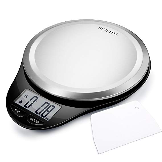 Digital Kitchen Scale with Dough Scraper,NUTRI FIT High Accuracy Multifunction Food Scale with Fingerprint Resistant Coating,Tare & Auto Off Function Black