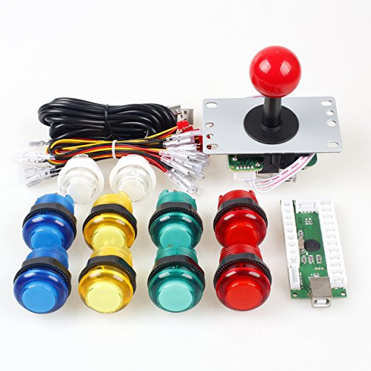 EG Starts Zero Delay USB Encoder To PC Games Red Joystick   10x LED Illuminated Push Buttons For Arcade Joystick DIY Kits Parts Mame Raspberry Pi 2 3