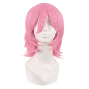 MapofBeauty 14 Inch/35 cm Short Cosplay Wolf Tail Synthetic Side Bangs Party Wig (Light Pink)