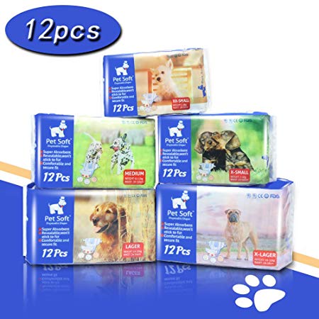 Pet Soft Pet Disposable Female Puppy Dog Diaper,12Pcs,72Count,XXS--XL