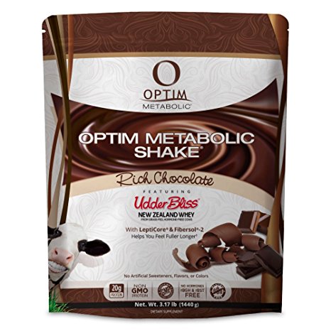 Optim Metabolic Meal Replacement Shake With Clinically Proven Ingredients For Weight Management, Grass Fed Hormone Free Whey Protein, High Fiber, Low Carb, Chocolate, 30 servings