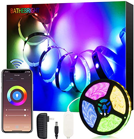 BATHEBRIGHT Smart WiFi LED Strip Lights Work with Alexa, Google Assistant 16.4ft 5050 RGB LED Strip Colors Changing Controlled by Phone APP LED Light Strip for Room, Kitchen, TV, Party Decoration