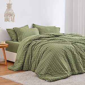 Love's cabin Seersucker Sage Green Twin XL Comforter Set, 5 Pieces Twin XL Bed in a Bag, All Season Twin XL Bedding Sets with Comforter, Flat Sheet, Fitted Sheet, Pillowcase and Pillow Sham