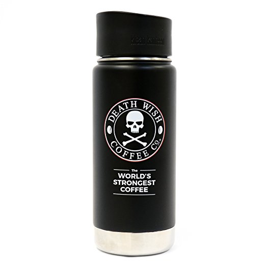 Death Wish Coffee Wide Mouth Travel Mug, Vacuum Insulated and Stainless Steel with Leak Proof Cafe Top - 16 Ounces by Klean Kanteen