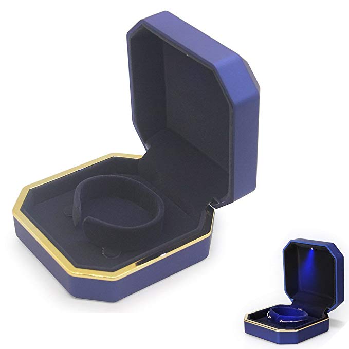 AVESON Bracelet Box, Velvet Jewellery Organiser Storage Case Holder with LED Light, Blue