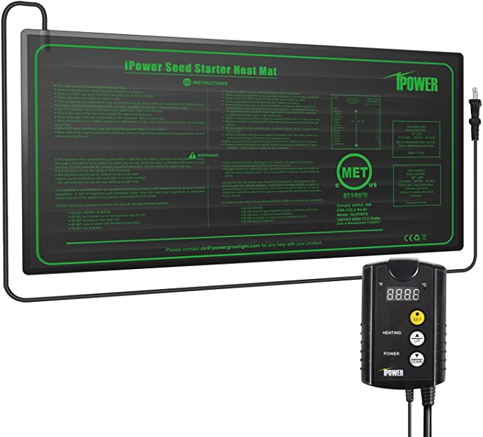 iPower 10" x 20.5" Warm Hydroponic Seedling Heat Mat and Digital Thermostat Control Combo Set for Seed Germination, Black