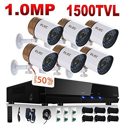 ELEC 8CH Channel HDMI DVR CCTV Home Video Security System   6 Outdoor 1500TVL Security Camera 1.0MP Sensor, Remote Access Home Surveillance Kit