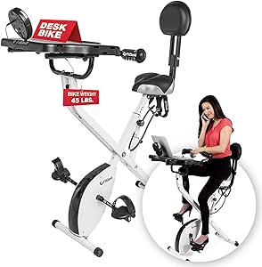 FitDesk Desk Bike 3.0 - Folding Exercise Bike for Work from Home Fitness, Stationary Bike and Desk Exercise Equipment with Built-in Tablet Holder, Bike Desk Workout Equipment, Fully Adjustable & Lightweight