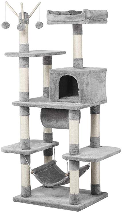 Yaheetech Cat Tree Cat Condo 62.2 Inches Modern Cat Activity Tree House Furniture for Large Cats with Scratching Post and Hammock