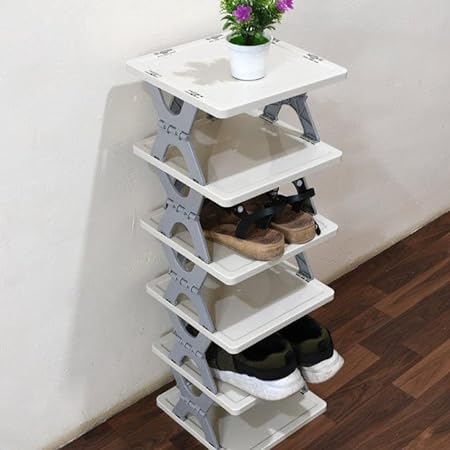 YOUDENOVA 6 Layer Shoe Rack,Stackable Shoe Storage Organizer for Bedroom Entryway, Adjustable Shoe Rack, Shoe Slots Organizer Shelf, Easy Clean Shoe Tower Rack (AGREY, 6-Layer)