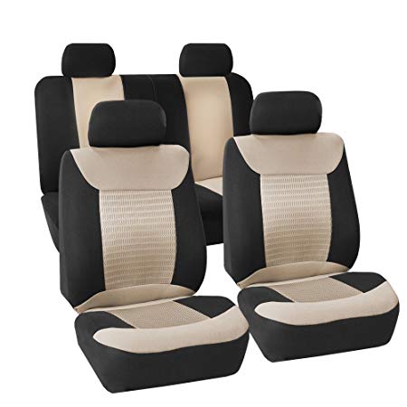 FH GROUP FB062114 Premium Fabric Car Seat Covers, Airbag Compatible and Split Bench, Beige/Black Color